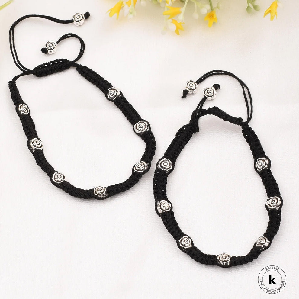 Rose Black Threaded Anklet