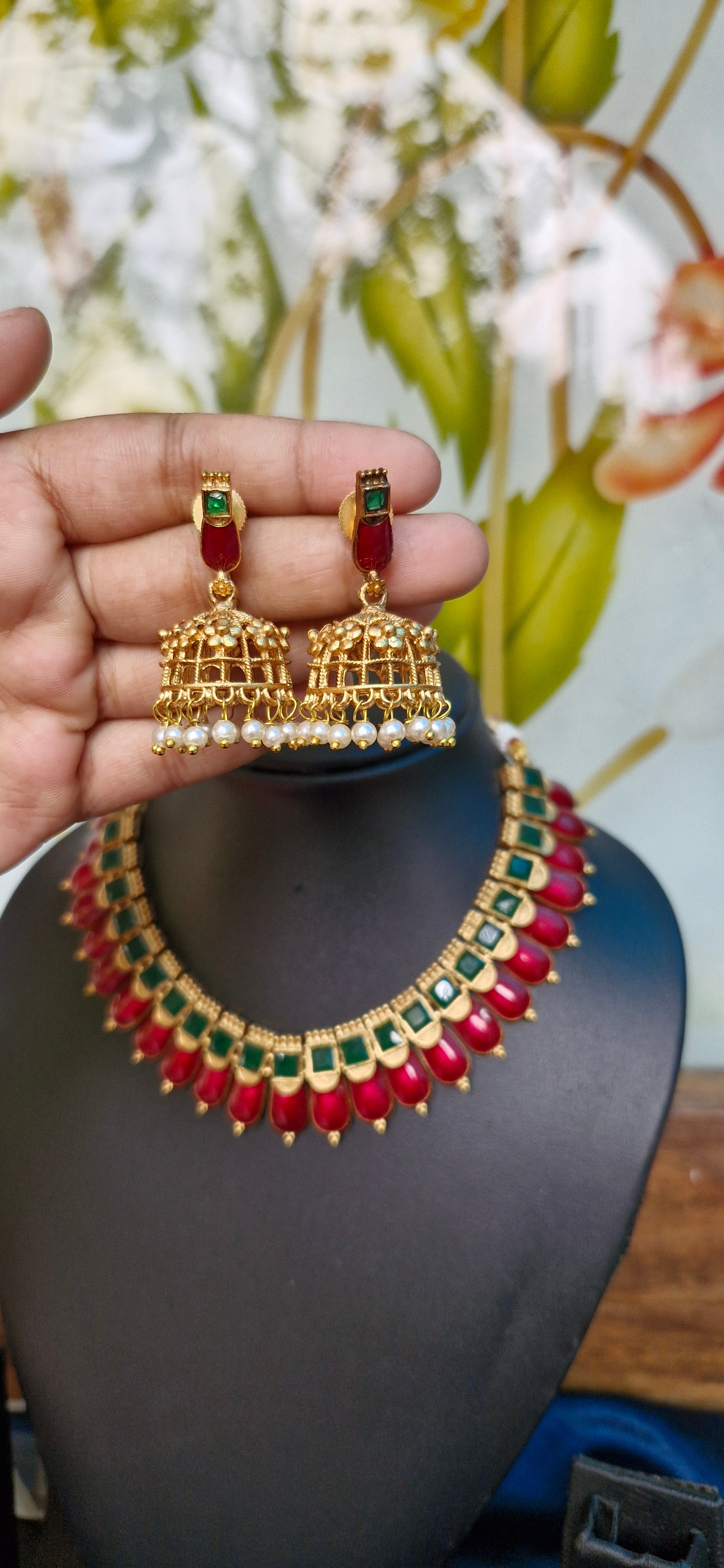 Meenakari palakka necklace