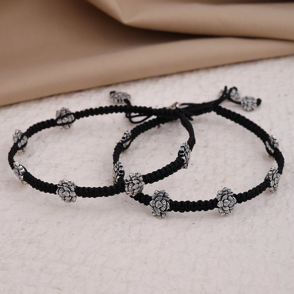 Lotus Black Thread Anklet