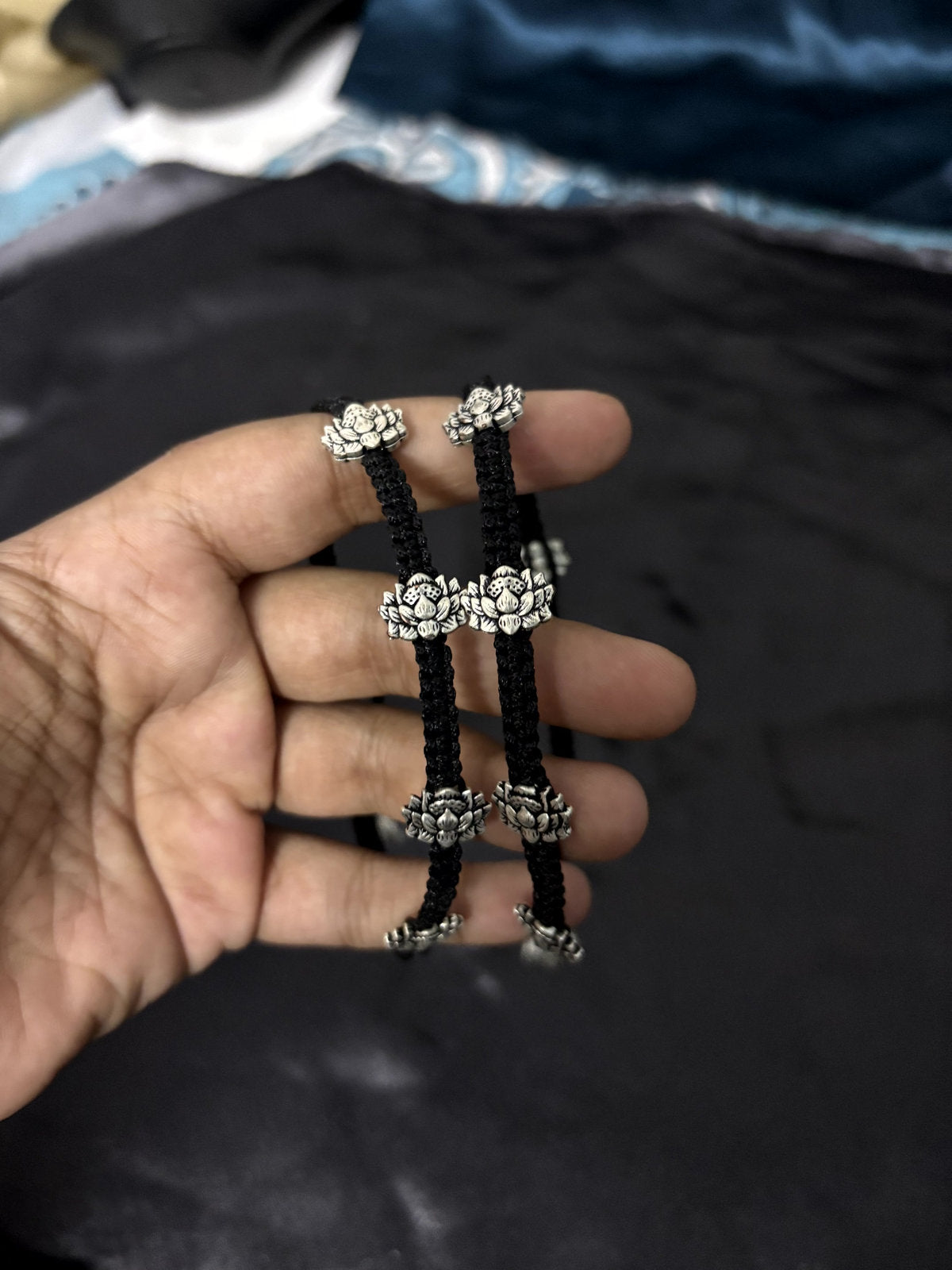 Lotus Black Thread Anklet