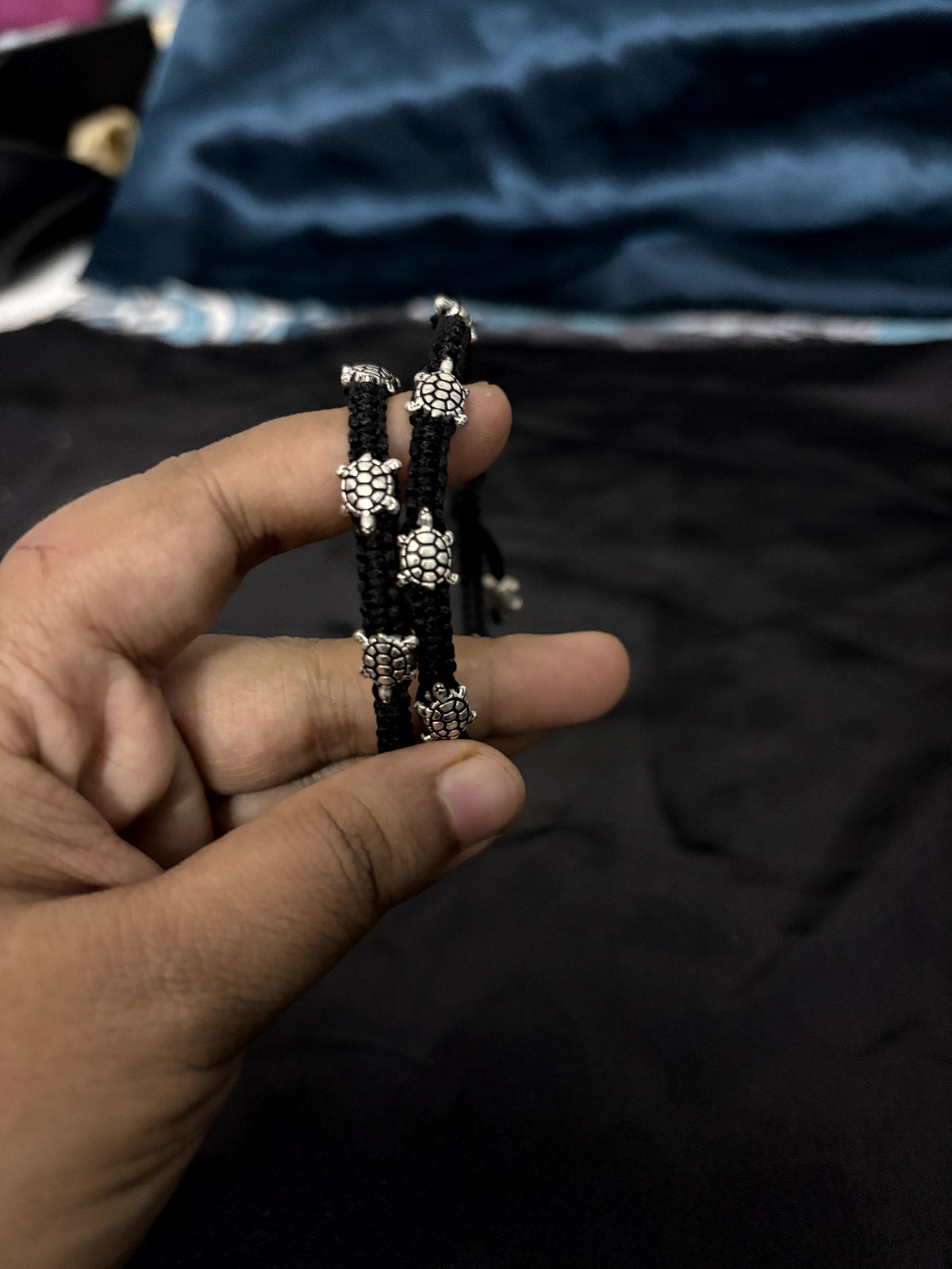 Turtle Black Threaded Anklet