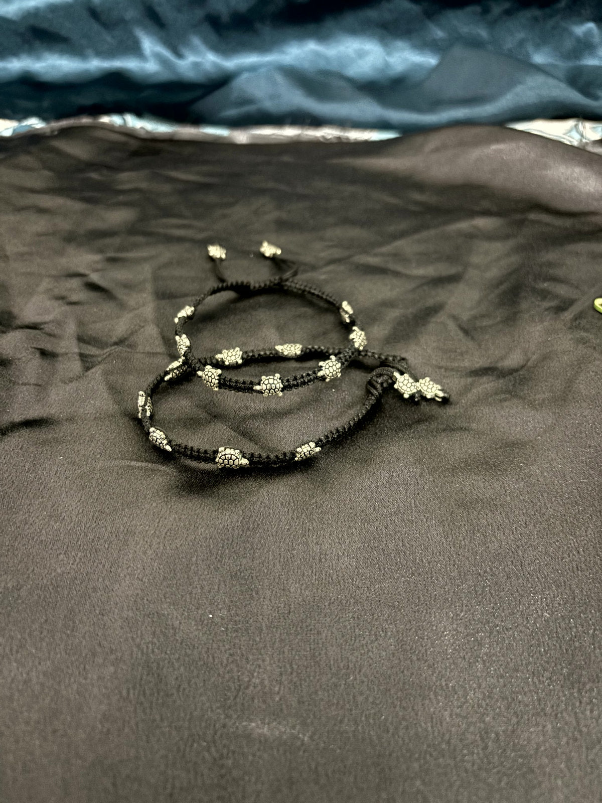Turtle Black Threaded Anklet