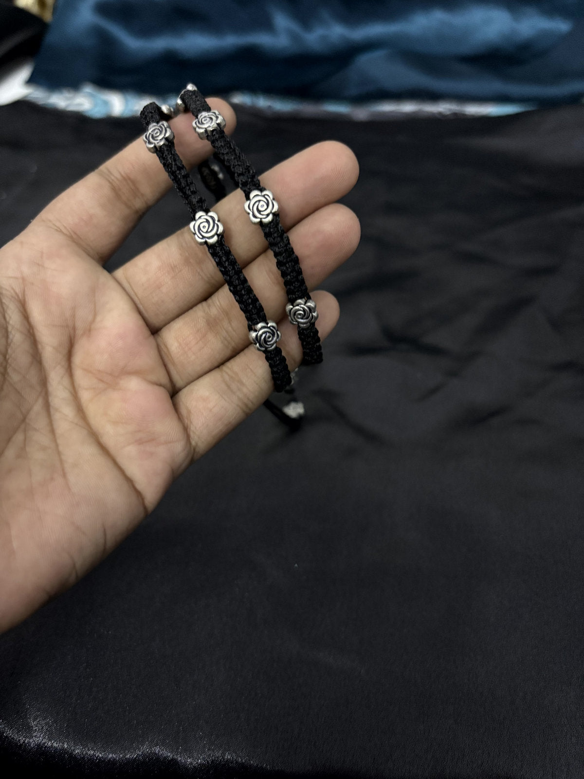 Rose Black Threaded Anklet